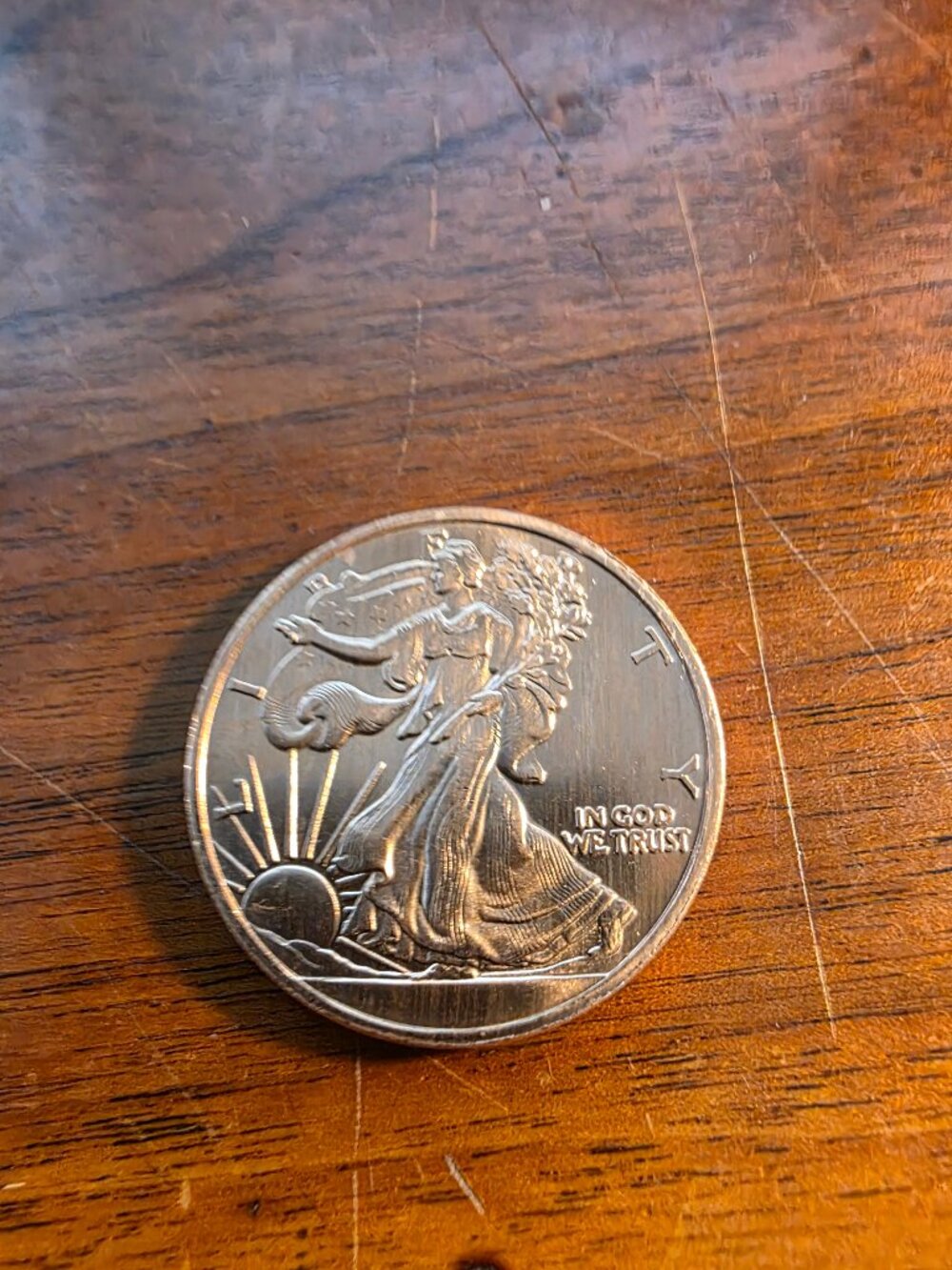 WALKING LIBERTY COIN SOLID ROUND COPPER 1 OZ.